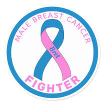 Male Breast Cancer Fighter Ribbon White Classic Round Sticker