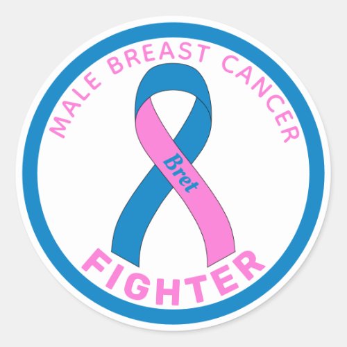 Male Breast Cancer Fighter Ribbon White Classic Round Sticker