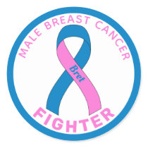 Male Breast Cancer Fighter Ribbon White Classic Round Sticker