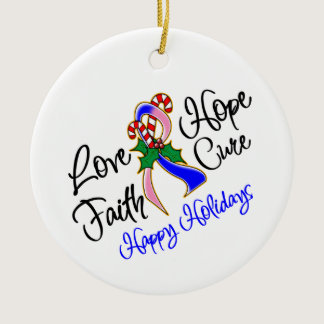 Male Breast Cancer Hope Happy Holidays Ceramic Ornament