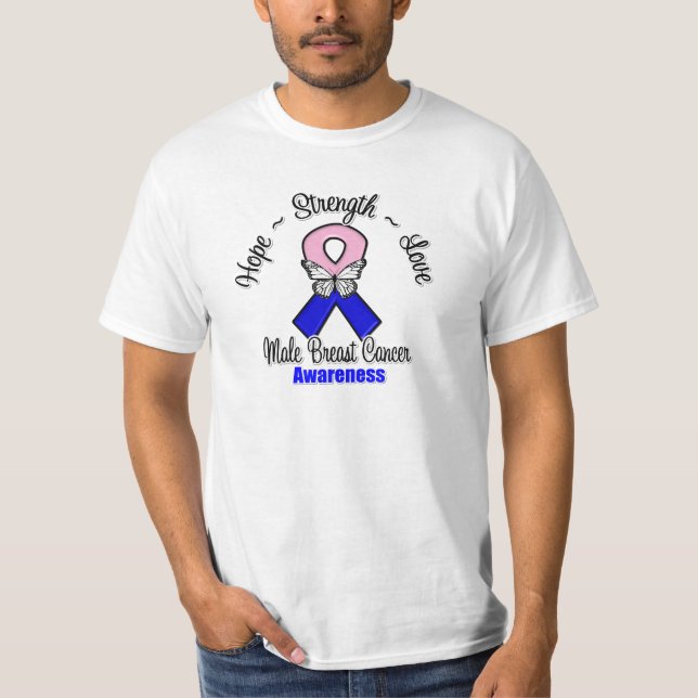 Male Breast Cancer  Hope Strength Love T-Shirt (Front)