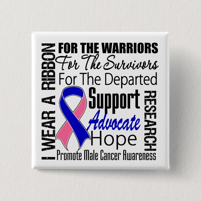 Male Breast Cancer I Wear a Ribbon TRIBUTE Pinback Button (Front)