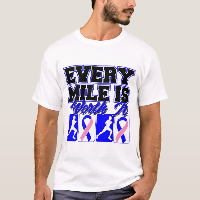 Male Breast Cancer Mens Every Mile is Worth It T-Shirt (Front)