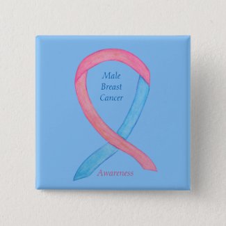 Male Breast Cancer Blue and Pink Awareness Ribbon  Pin