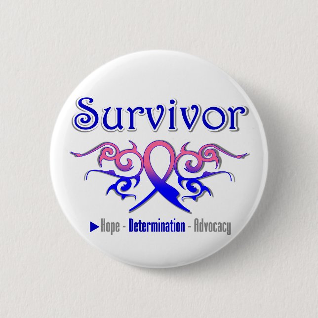 Male Breast Cancer Survivor Tribal Ribbon Pinback Button (Front)