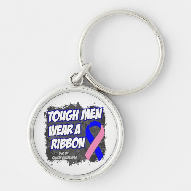 Male Breast Cancer Tough Men Wear A Ribbon Keychain (Front)