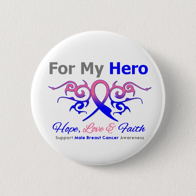 Male Breast Cancer Tribal Ribbon Hero Button (Front)