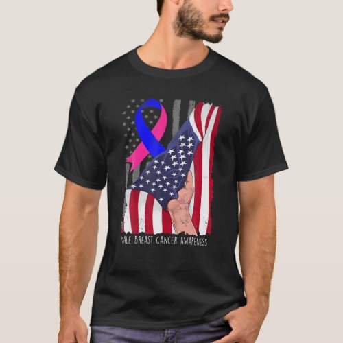 Male Breast Cancer Vintage American Flag Pink T_Shirt