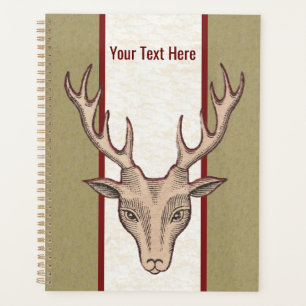 Male Brown Deer Head Antlers Etched Face Stripes Planner