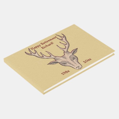 Male Brown Deer Head Antlers Outlined in Red Guest Book