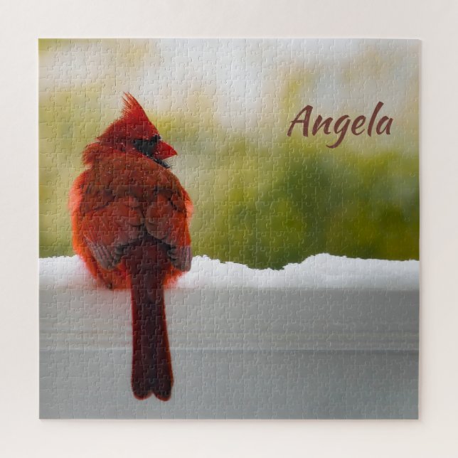 Male Cardinal 20x20 challenging Jigsaw Puzzle (Vertical)