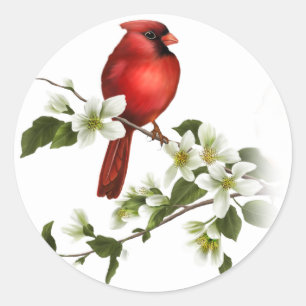 Male Cardinal Dogwood Blossoms Branch Sticker