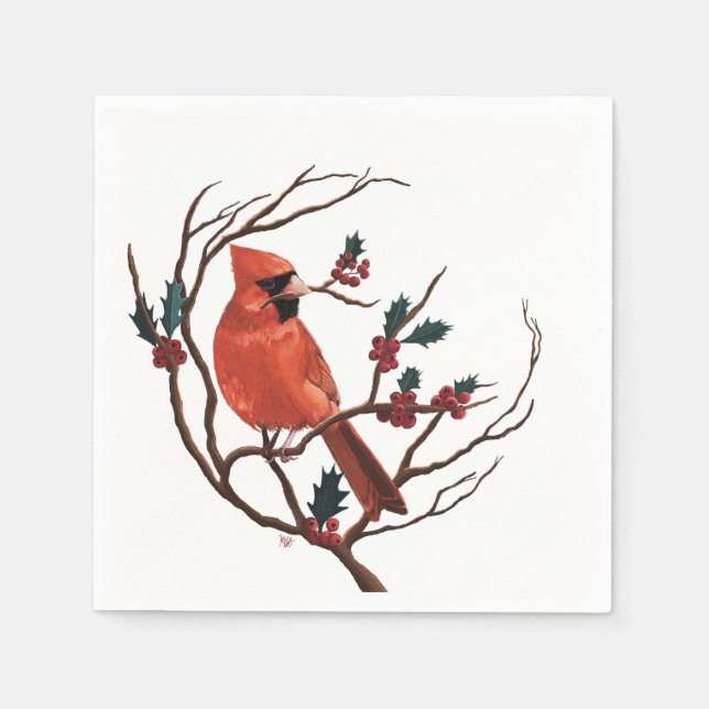 Male Cardinal Holiday Napkin (Front)