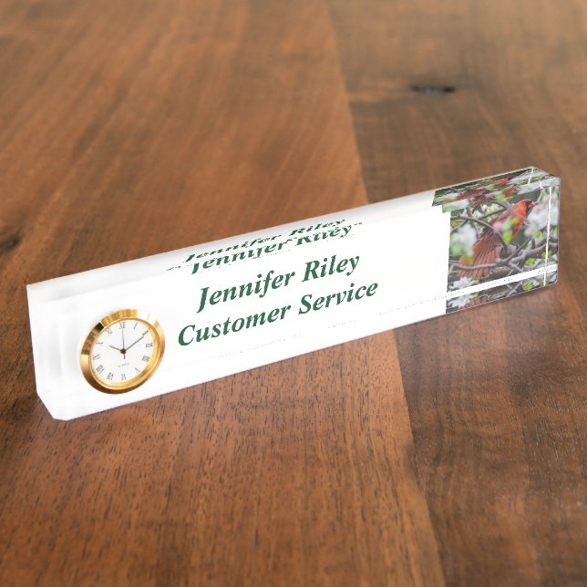 Male Cardinal in Springtime Desk Name Plate (Side)