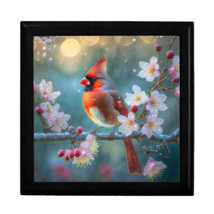 Male Cardinal in the Moonlight Cherry Blossoms Gift Box