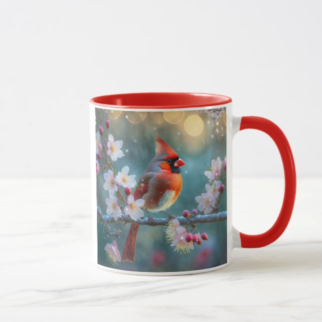 Male Cardinal in the Moonlight Cherry Blossoms Mug (Right)