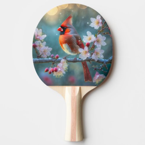 Male Cardinal in the Moonlight Cherry Blossoms Ping Pong Paddle