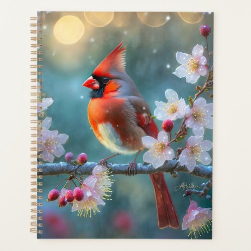 Male Cardinal in the Moonlight Cherry Blossoms Planner