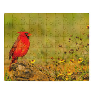 Male Cardinal on Log Jigsaw Puzzle
