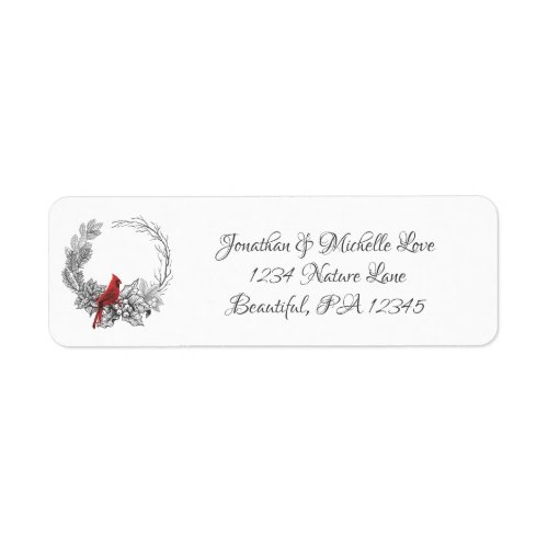 Male Cardinal Red Bird and Wreath Address Label
