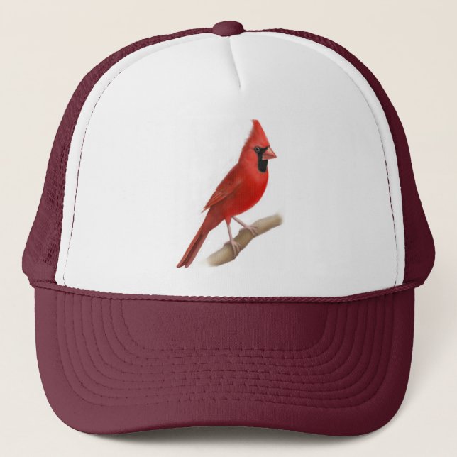 Male Cardinal Red Bird Mesh Hat (Front)