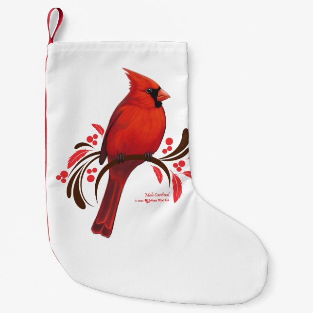 Male Cardinal Small Christmas Stocking (Front)