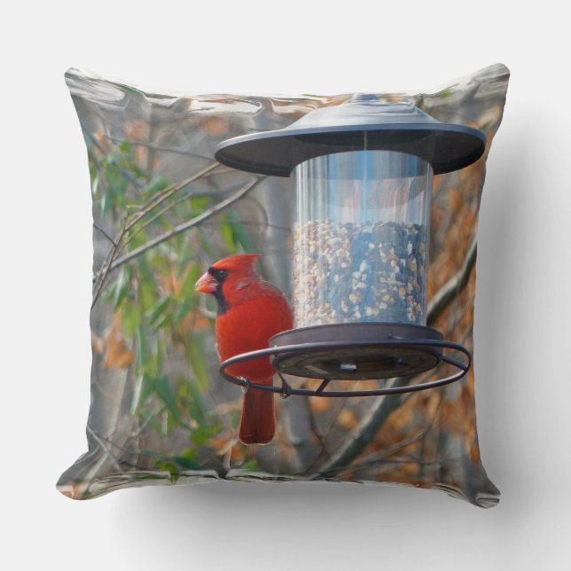 Male Cardinal Throw Pillow (Front)