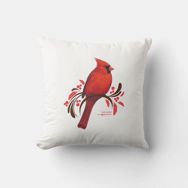 Male Cardinal Throw Pillow (Front)