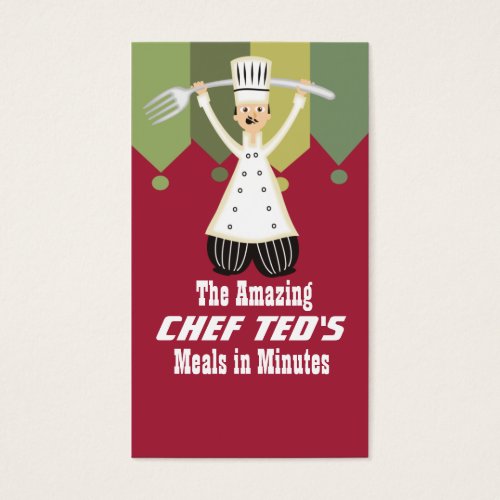 Male chef pantaloons giant fork cooking cards business card