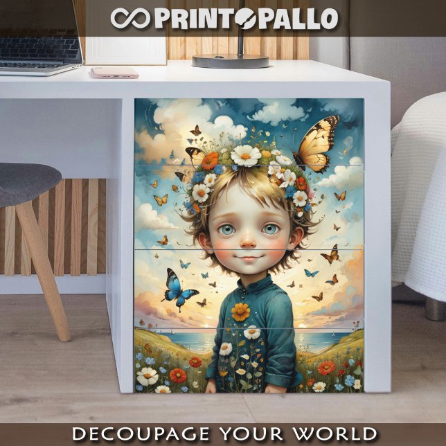 Male child with flowers and butterfly in spring tissue paper (Creator Uploaded)