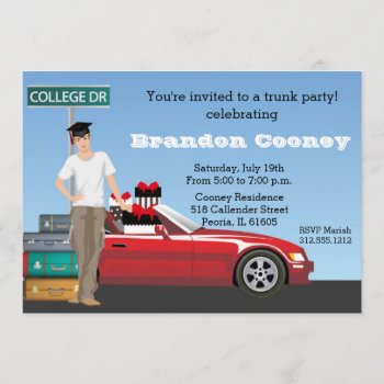 Male College Trunk Party Graduation Going Away Invitation by AnnounceIt at Zazzle