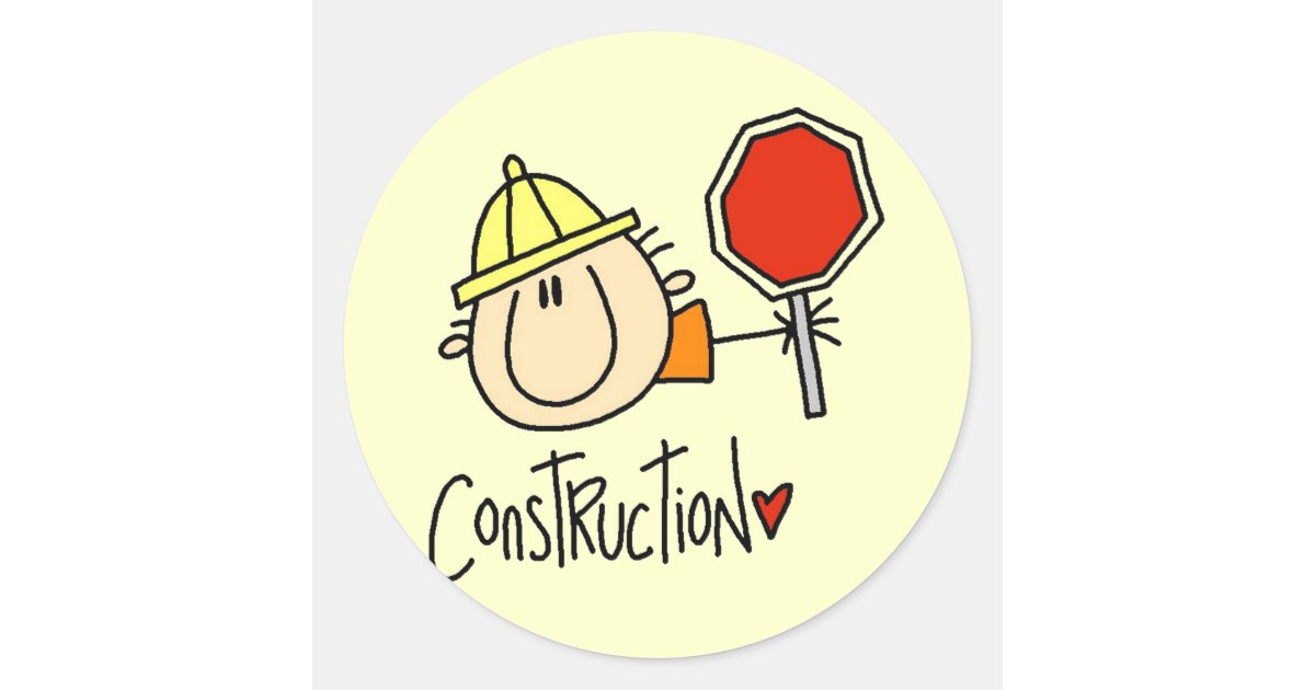 Male Construction Worker Classic Round Sticker | Zazzle