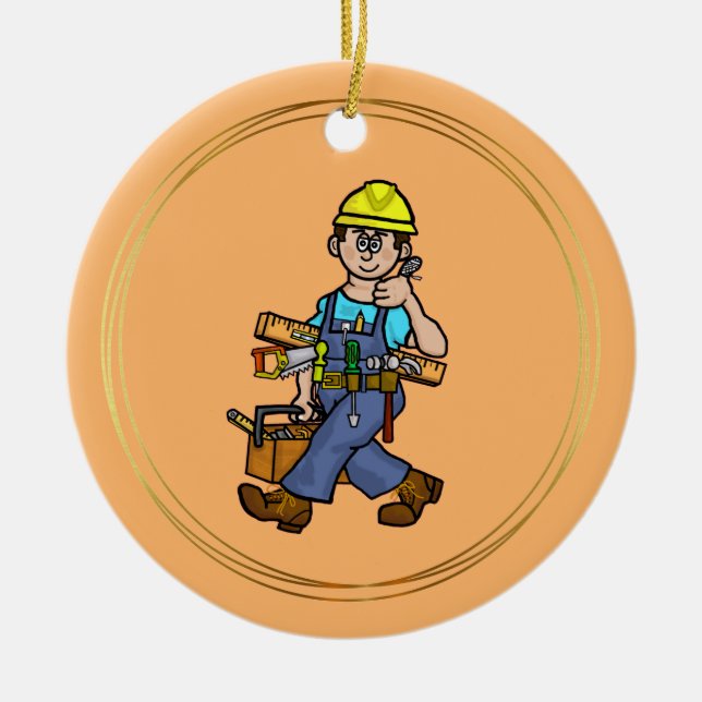 Male Construction Worker with Tools Ornament (Front)