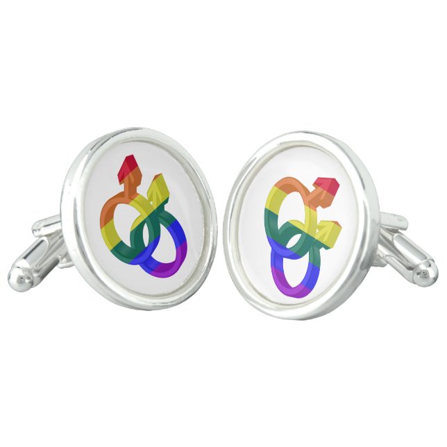 Male Couple Pride Symbols Rainbow Flag Cufflinks (Angled)