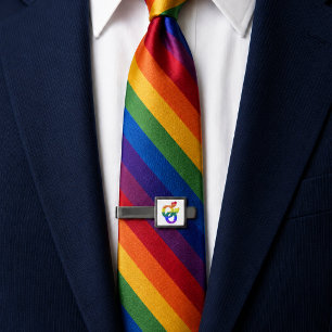 Male Couple Pride Symbols Rainbow Flag Gunmetal Finish Tie Bar