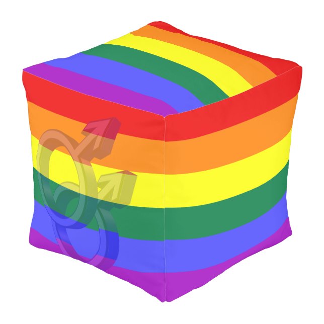 Male Couple Pride Symbols Rainbow Flag Outdoor Pouf (Angled Front)