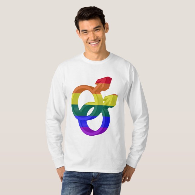 Male Couple Pride Symbols Rainbow Flag T-Shirt (Front Full)
