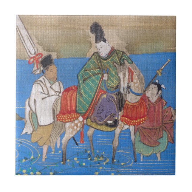 Male Courtier on Horseback Crossing River (1839) Ceramic Tile (Front)