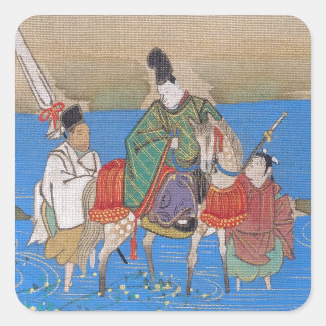 Male Courtier on Horseback Crossing River (1839) Square Sticker (Front)