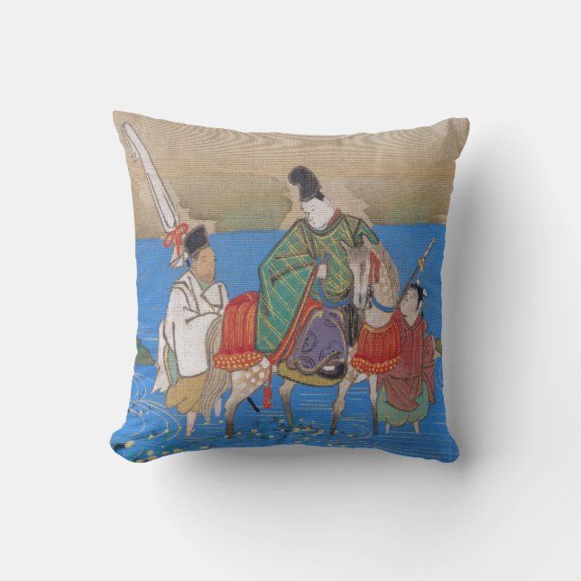 Male Courtier on Horseback Crossing River (1839) Throw Pillow (Front)