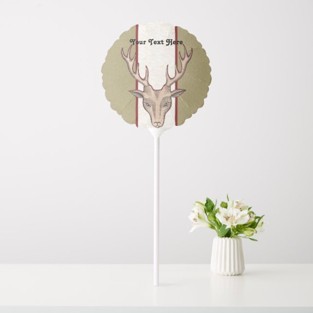 Male Deer Head Antlers Tan White Red Stripes Balloon (In SItu)