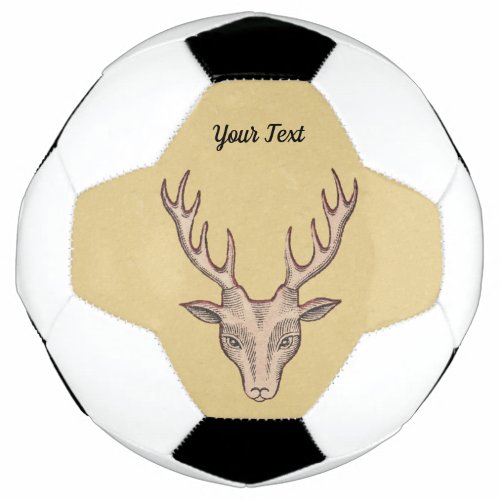 Male Deer Head Black Etchings Red Outline on Tan Soccer Ball