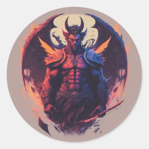 male devil angel with neon wings classic round sticker
