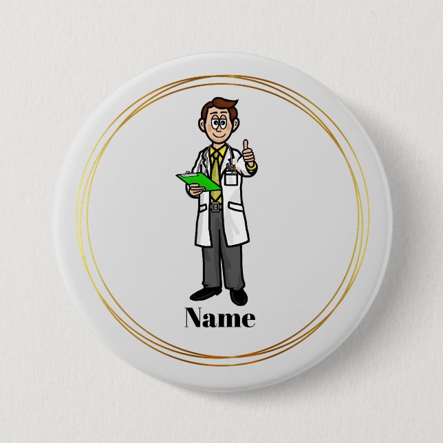 Male Docor Giving Thumbs Up Name Button (Front)