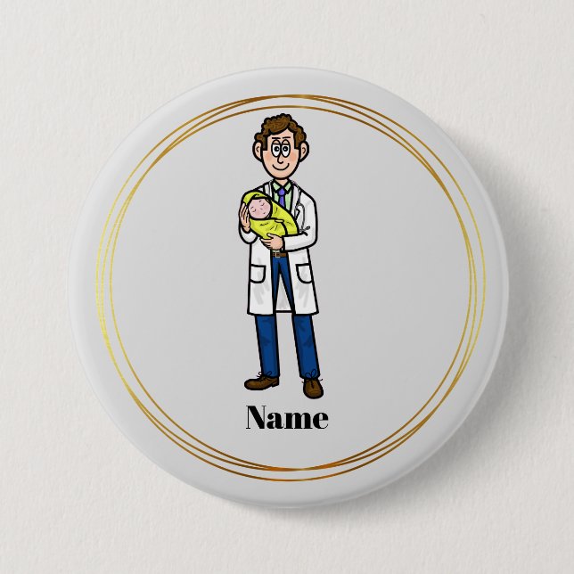 Male Doctor Holding A Baby Button (Front)
