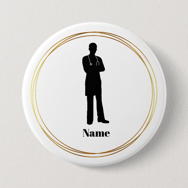 Male Doctor Silhouette Name Button #2 (Front)