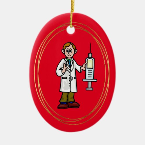 Male Doctor with Big Syringe Christmas Ornament