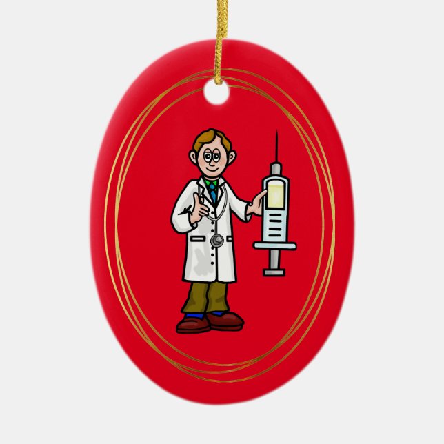 Male Doctor with Big Syringe Christmas Ornament (Front)