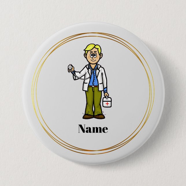 Male Doctor with Stethoscope Button (Front)