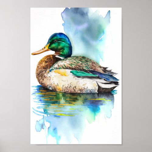 Male duck wall art print forest lake